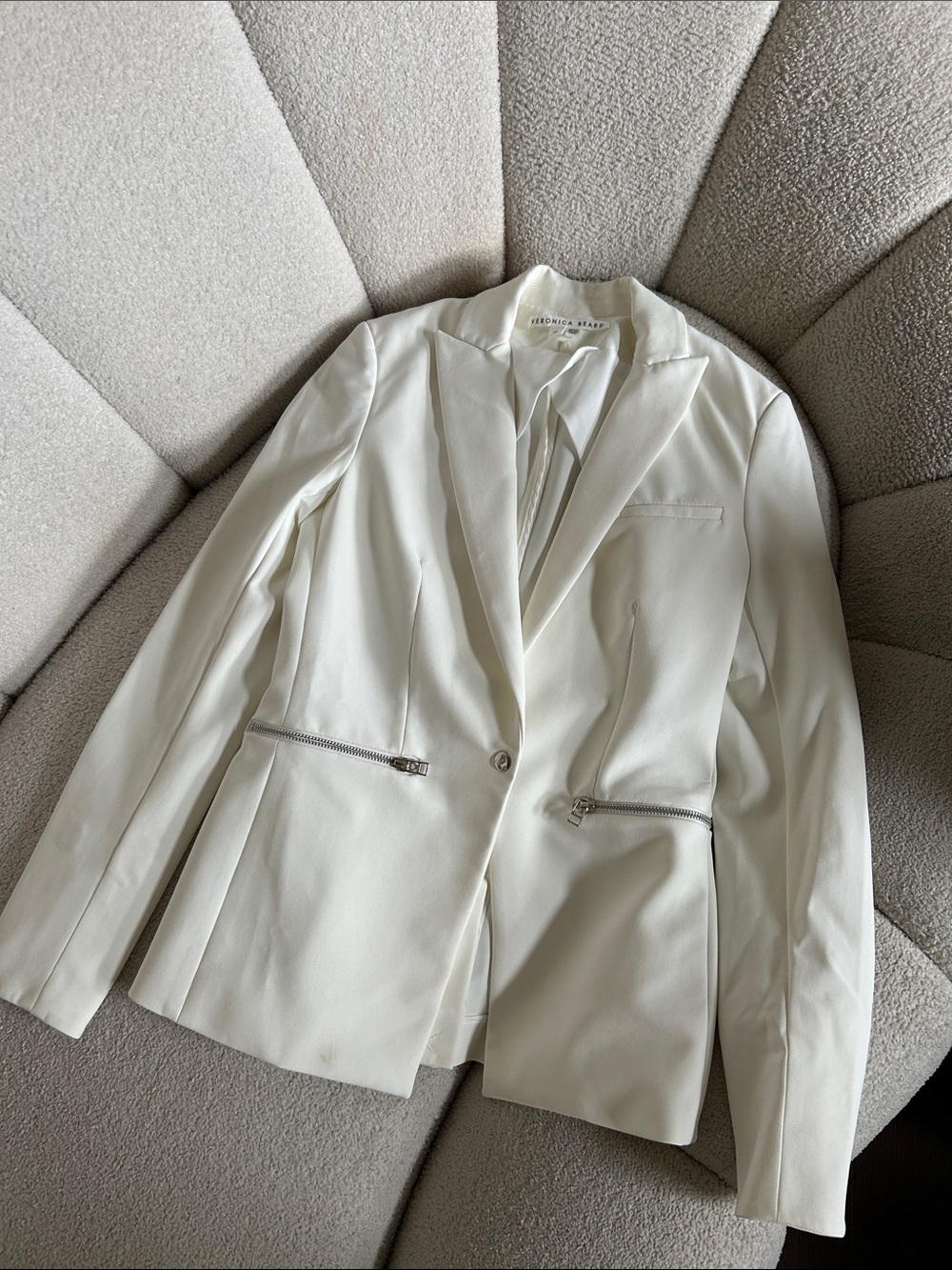 Veronica Beard White Blazer with Silver Zippers